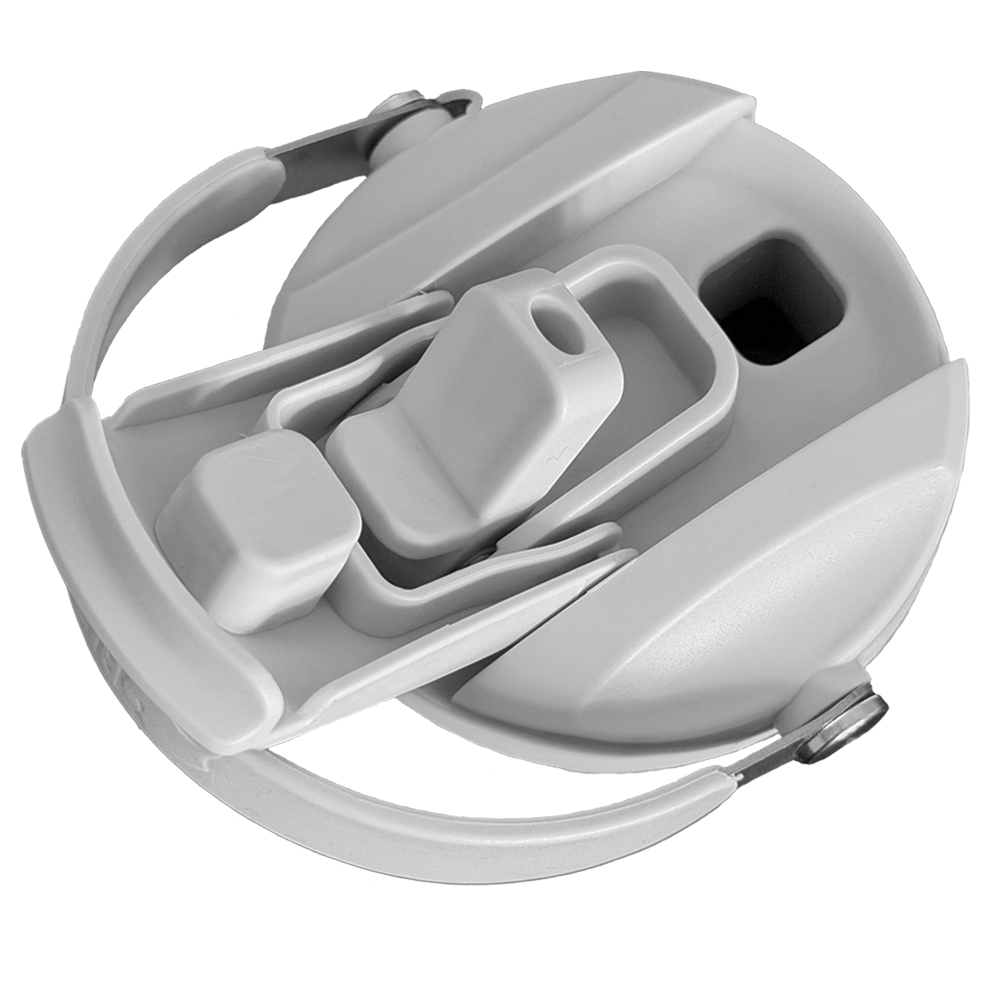 Seafoam pearl ROVA water bottle with a square opening and silver-toned latch.